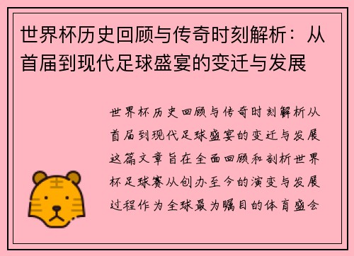 世界杯历史回顾与传奇时刻解析：从首届到现代足球盛宴的变迁与发展